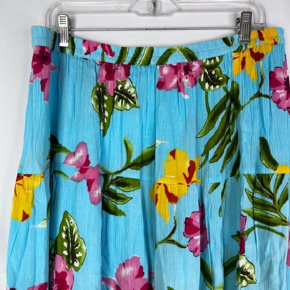 Cathy Daniels Blue Bold Floral Pull On Elastic Waist Tiered Aline Maxi Skirt XL - Picture 3 of 9